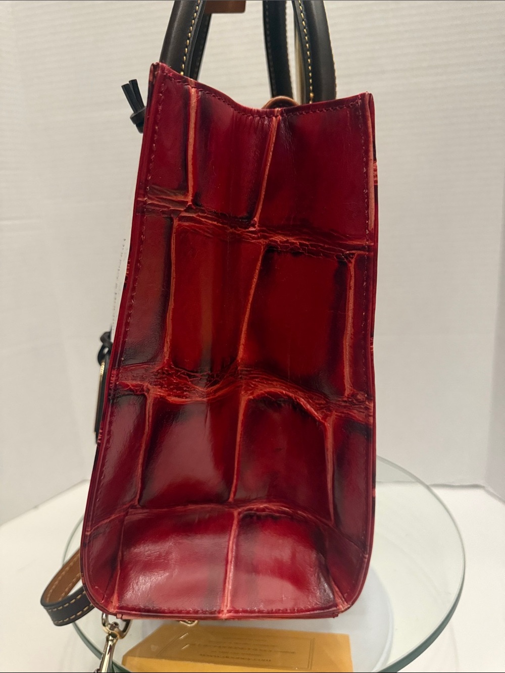 NWT Dooney & Bourke Red Croc-Embossed Tote with Dark Brown Trim - Picture 3 of 10